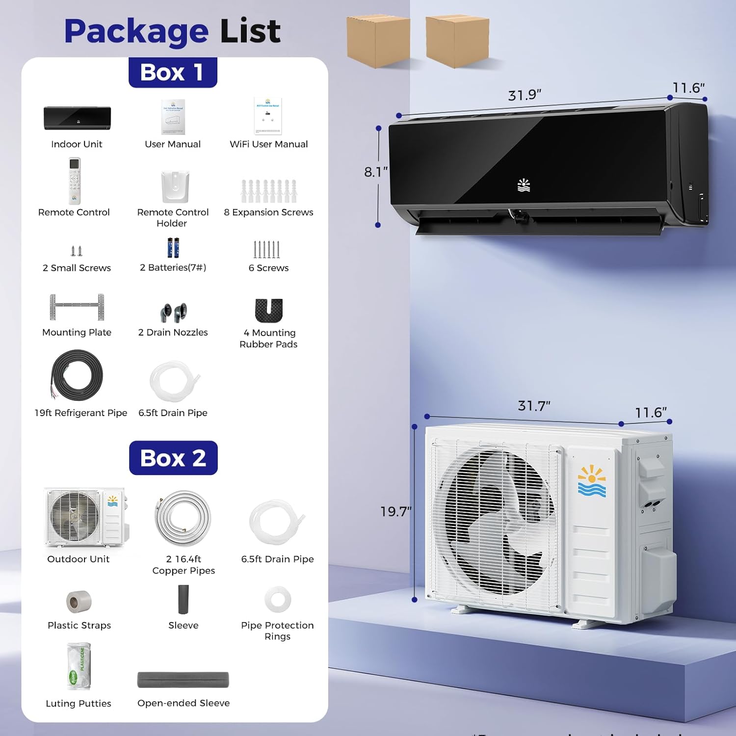 Mini Split Air Conditioner - 12000 BTU Ductless Mini Split Ac/Heating System, 115V 20 SEER2 Wifi Enabled Inverter, Split AC Unit with Precharged Heat Pump, 750Sq. Ft, R454B with Installation Kit
