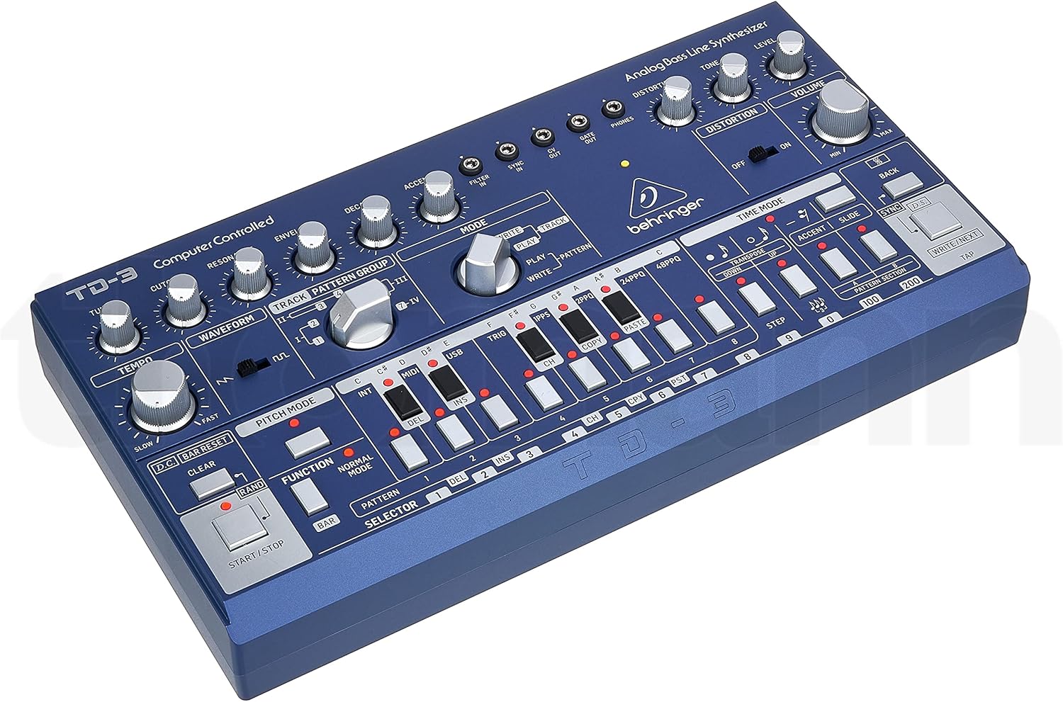 Behringer TD-3-BU Analog Bass Line Synthesizer with VCO, VCF, 16-Step Sequencer, Distortion Effects and 16-Voice Poly Chain