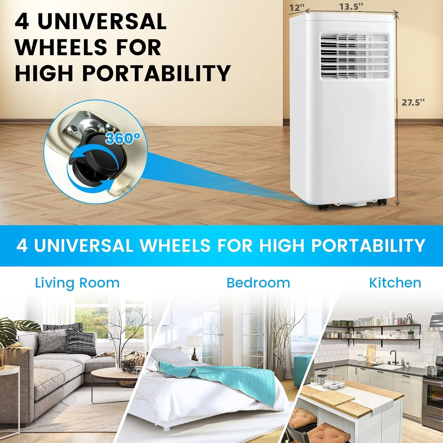 KOTEK Air Conditioner Portable for Room up to 250 Sq. Ft, 8000 BTU 4-in-1 AC Unit Works as Dehumidifier, Fan & Cooler w/Sleep Mode, Portable Air Conditioners w/Remote Window Kit (White-5000BTU(SACC))