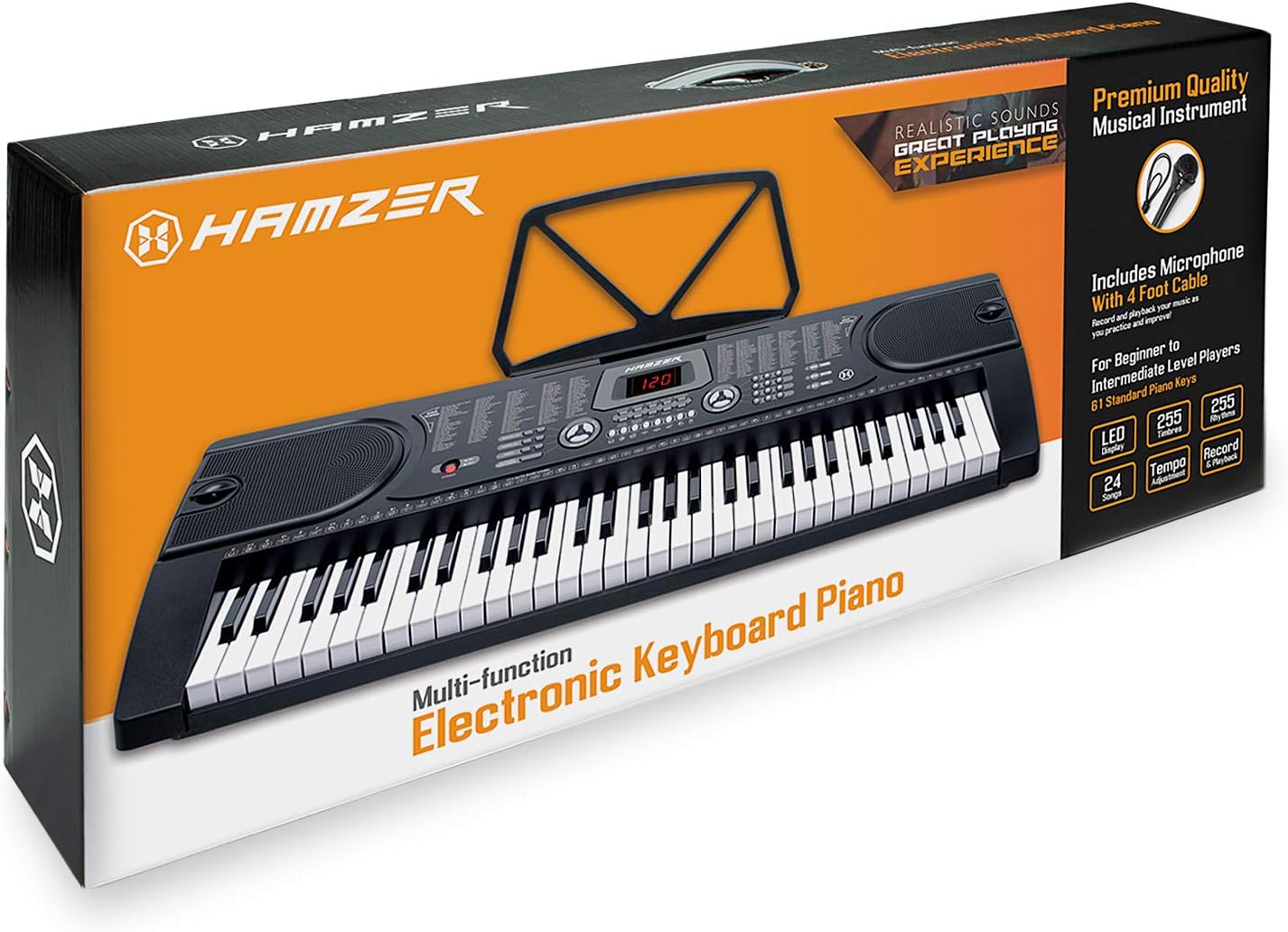 Hamzer 61 Key Beginner Electronic Keyboard Piano with Built-In Speakers, Portable Digital Piano Keyboard Includes Microphone and Keynote Stickers