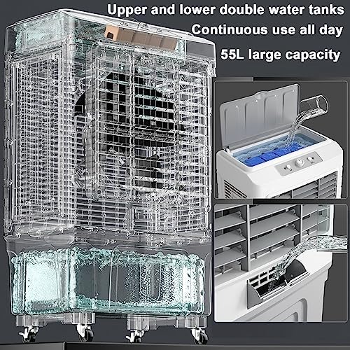 Swamp Cooler, Windowless Air Conditioner, Evaporative Air Cooler with 13.2gallon, 4 Ice Packs, 3-in-1 Cooling Fan w/3 Mode & 3 Speed, 7H Timer & Remote for Home Office Garage Outdoor(50x37x88cm/19.6x1
