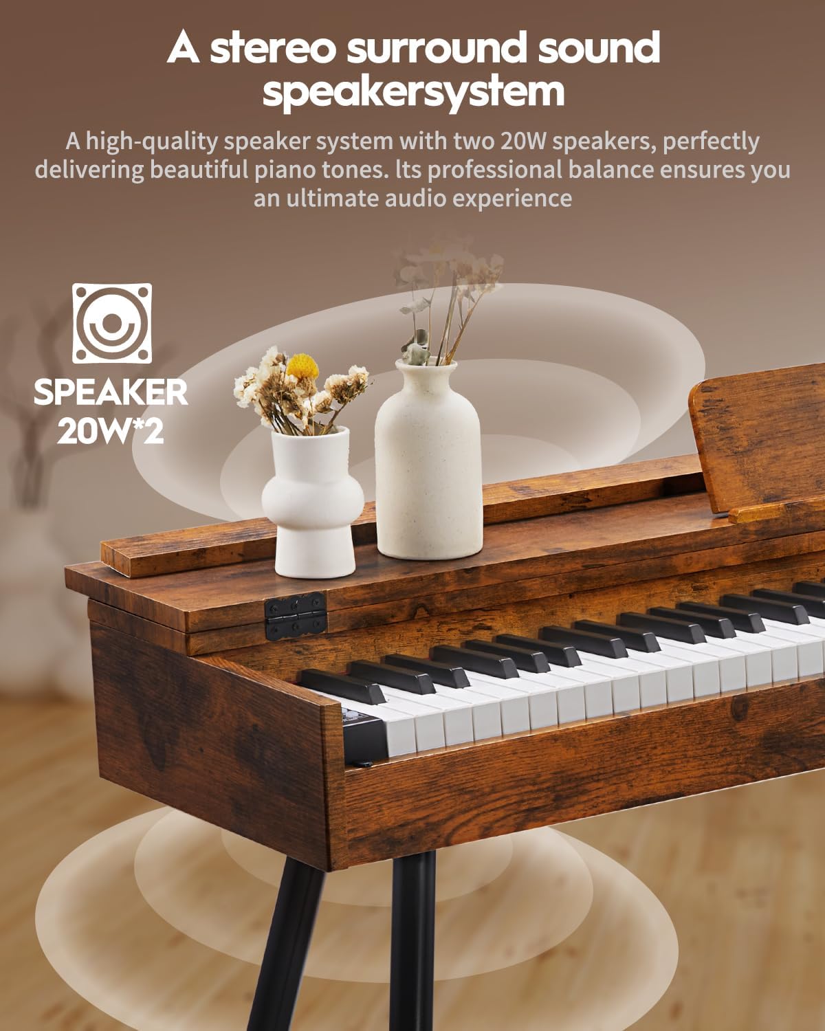 STRICH 88 Key Digital Piano, Hammer-Action Weighted Keyboard, Full Size Desk Cover Electric Piano Keyboard with Stand, 25Wx2 Speakers, Headphones, Three Pedal, SDP-350S(Furniture Style)