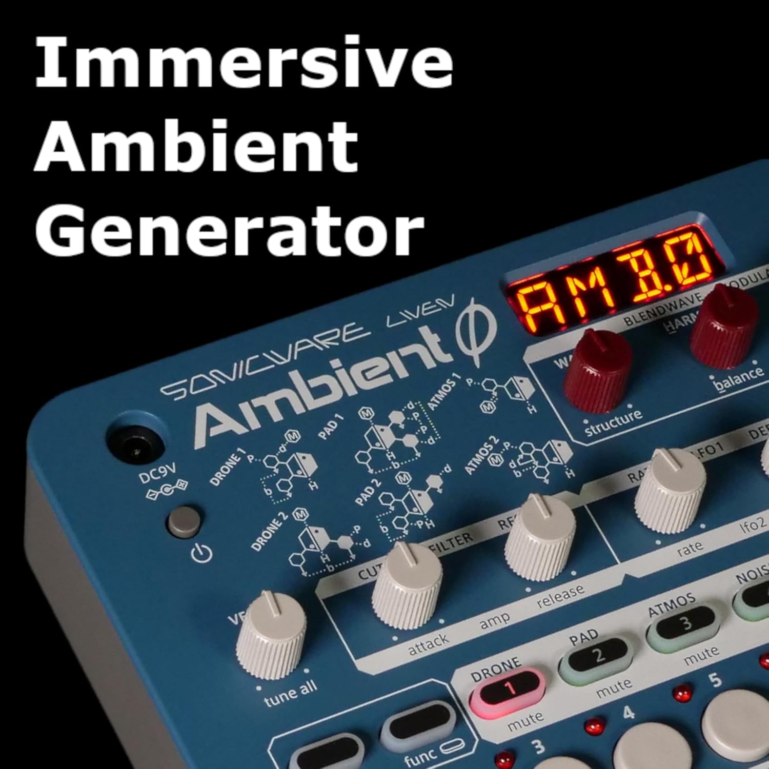 Sonicware Liven Ambient Ø [Soundscape Synthesizer] 4-Layer Ambient Generator for Drone, Pad, Atmos & Noise—Delay, Reverb, Wavetable Synth, Portable with Built-in Speaker & Battery Power