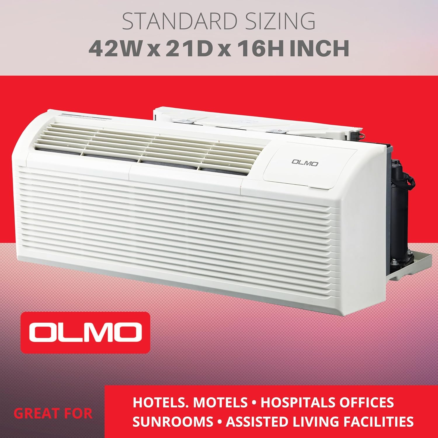 OLMO 9,000 BTU PTAC – Heating & Cooling – Packaged Terminal Air Conditioner & Heat Strip – Built-In 3.5kW Electric Heater – Includes Wireless Smart Kit, Remote & Power Cord – R-32 Refrigerant