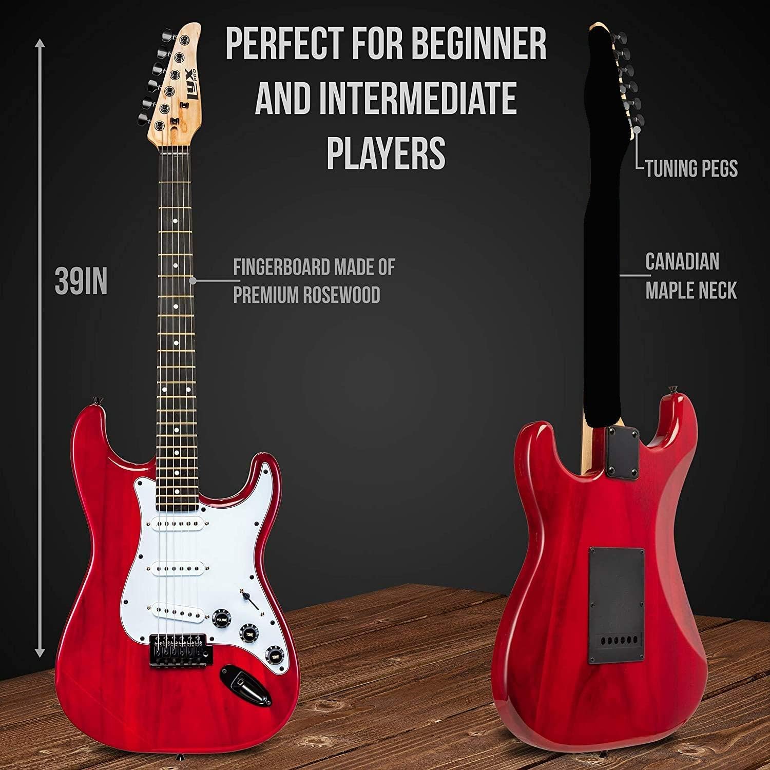 LyxPro Full Size Electric Guitar (Red) with 20w Amp Package with Presonus AudioBox 96 USB 2.0 Audio Interface Studio Bundle with Studio One Artist Software Pack