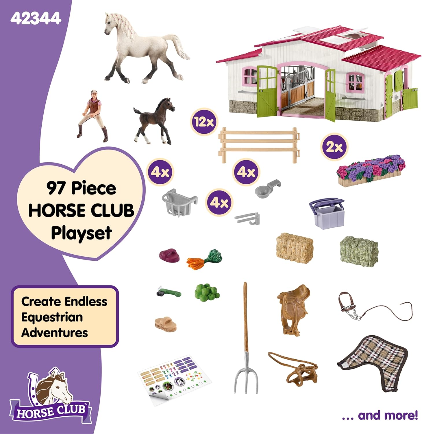 Schleich Horse Club - 97PC Riding Center Horse Toy Playset with Rider, 2 Horses, Barn and Farm Figurine Accessories for Girls and Boys - Interactive Play Figures - Realistic Kids Toys Ages 5+ | 42344