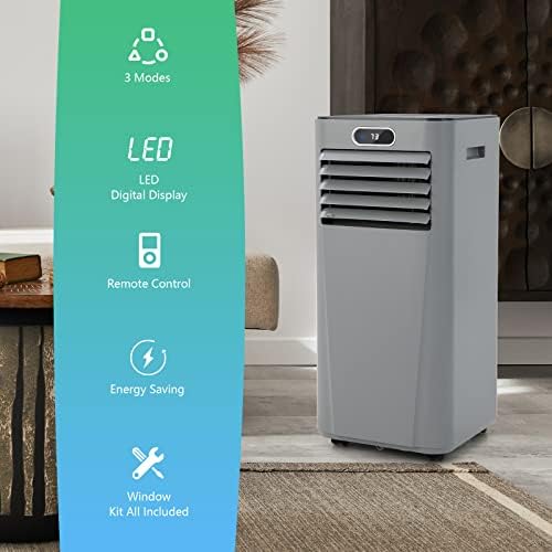 GOFLAME 10000BTU Portable Air Conditioner, 3-IN-1 Air Cooler & Dehumidifier with Remote Control, Sleep Mode, 2 Speeds and 24H Timer, Air Cooling Fan for Home & Office, Grey