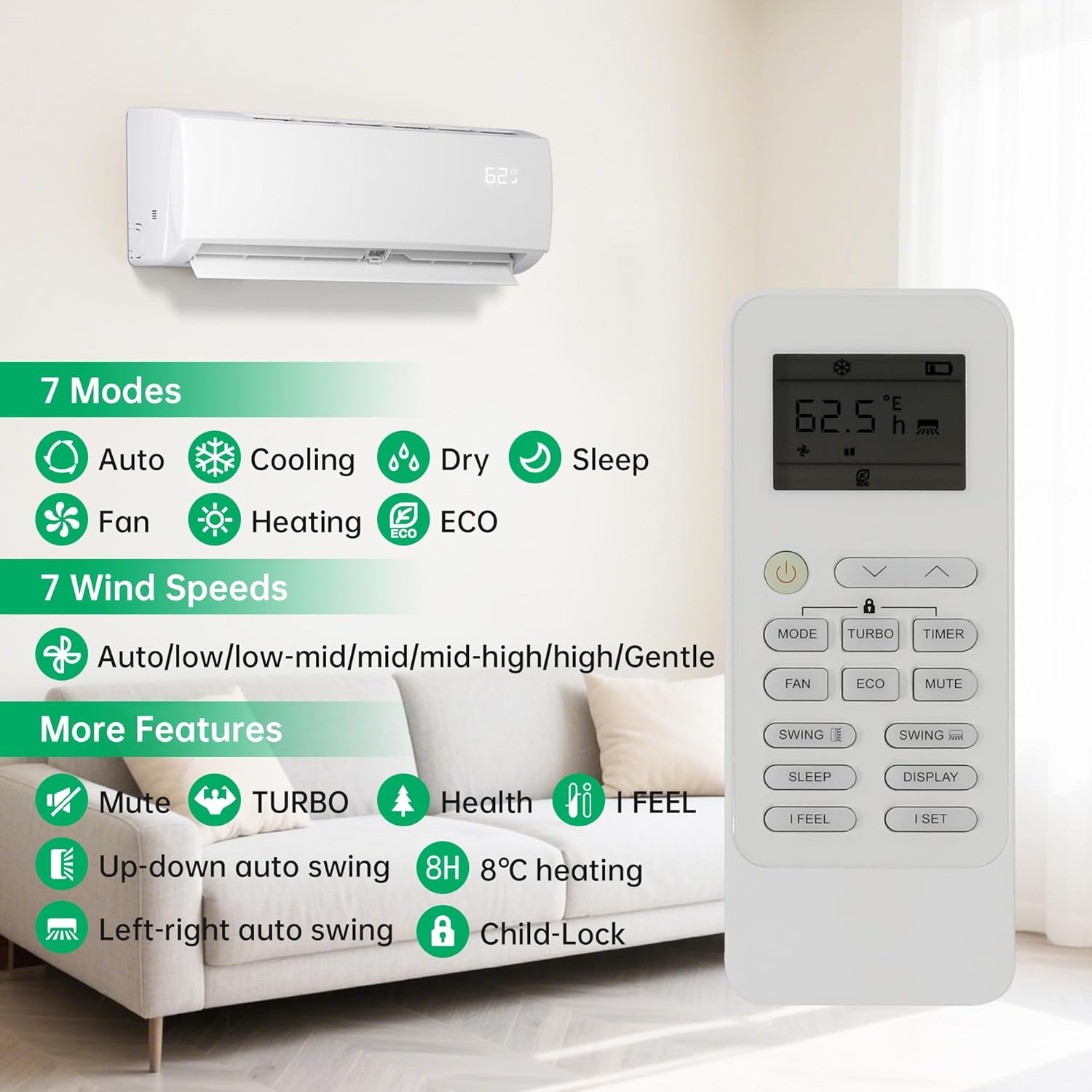 HUMSURE 12000 BTU Mini Split Air Conditioner & Heater, Wifi Enabled 115V Energy Saving Wall Mounted Inverter Ductless AC Unit Cools up to 750 Sq. Ft, Heat Pump & Installation Kit