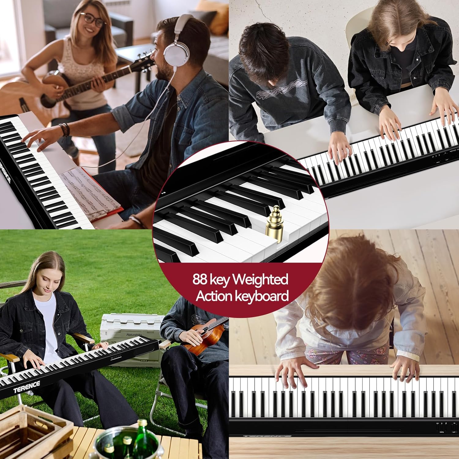 Portable Piano Keyboard Foldable: 88 keys Semi-Weighted keyboard Portable Keyboard Piano with MIDI Bluetooth TERENCE Electric Folding Piano Kit for Adult
