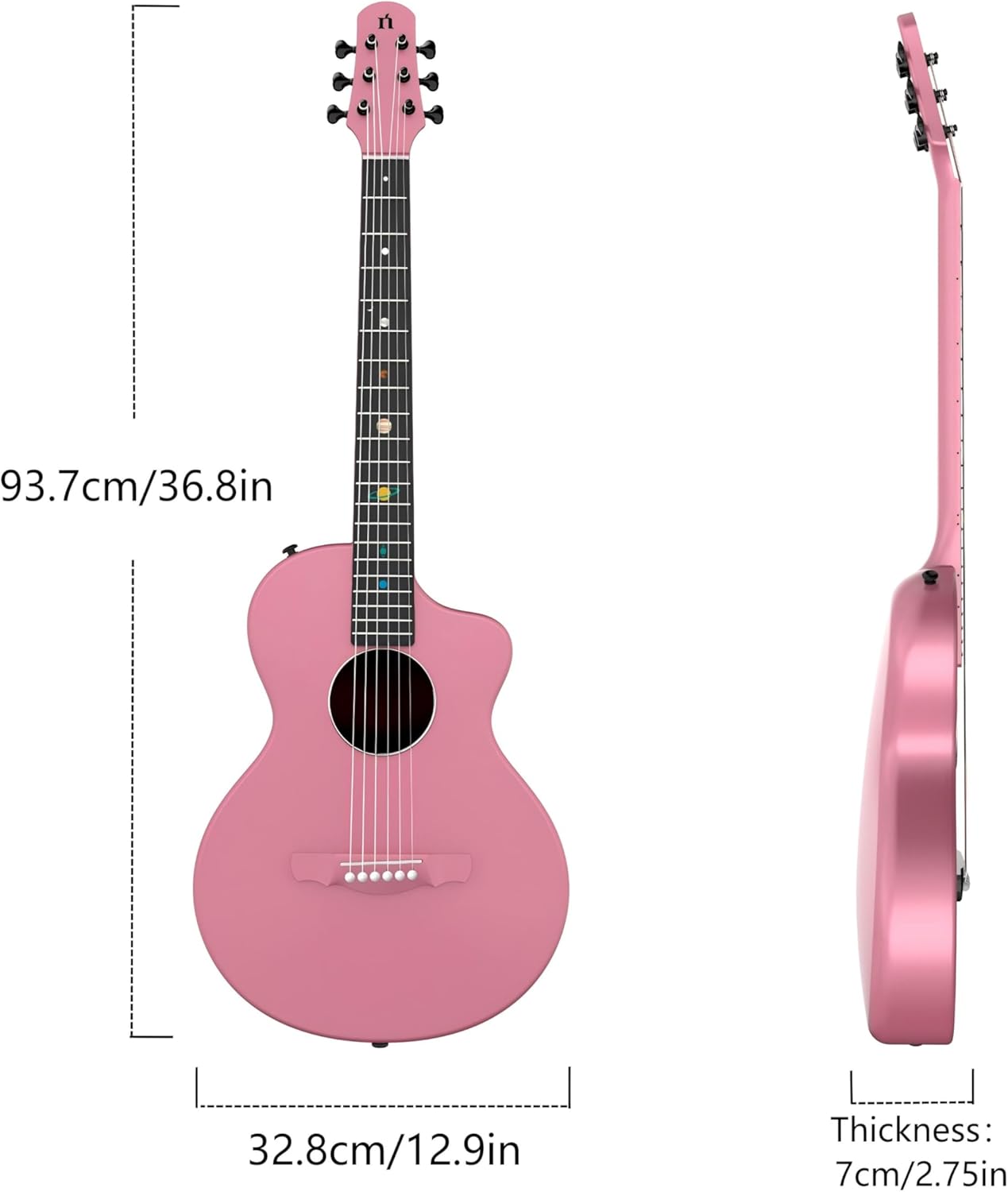 Natasha Asteroid Carbon Fiber 38-inch Folk Guitar（Cherry Blossom Pink）,Acoustic Guitars/Travel Guitars,Integrated Casting With Carbon Fiber Composite Material, light and portable