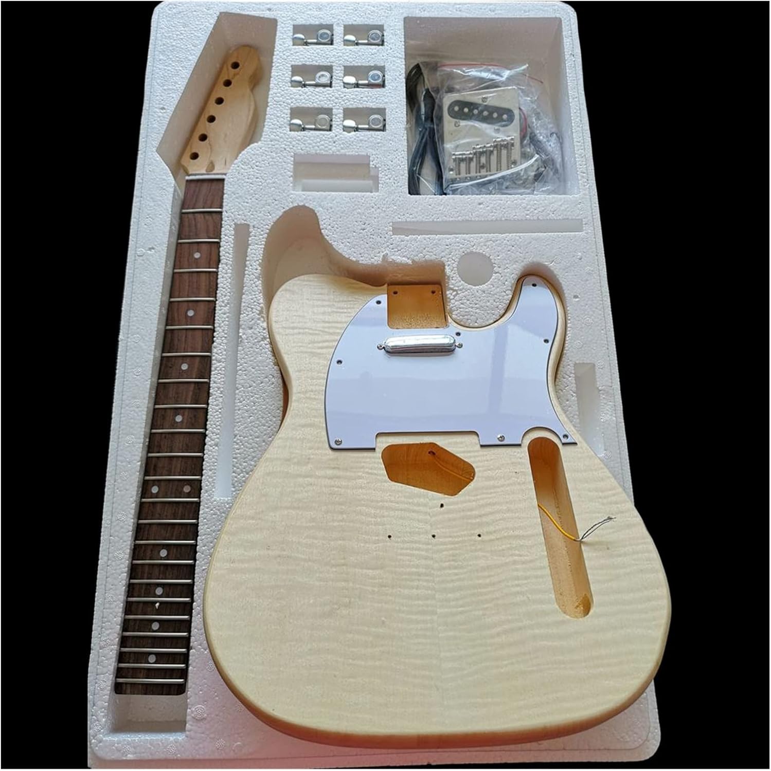 Maple Tiger Pattern Maple Electric Guitar Basswood Body Neck Rosewood Fingerboard DIY Combination Unfinished Guitar Body (Color : 5)