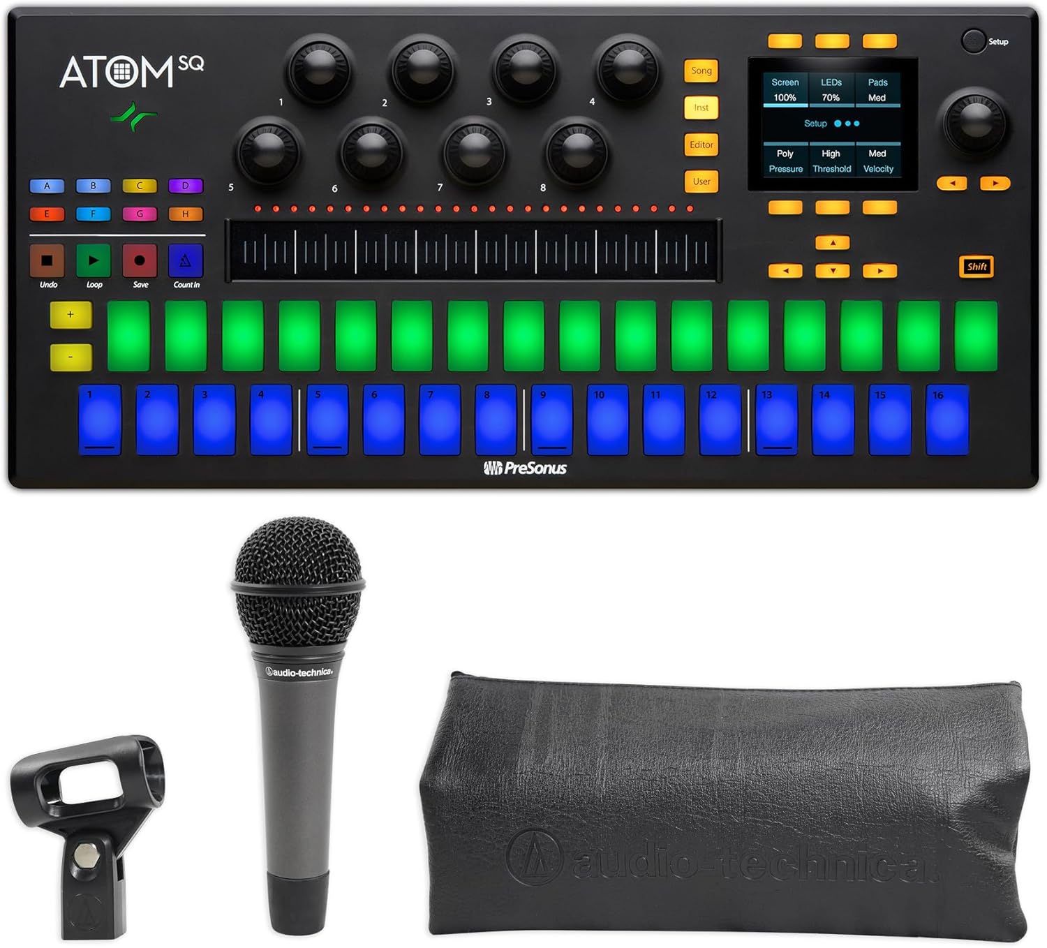 Audiosavings Bundle: PRESONUS ATOM SQ Hybrid MIDI USB Keyboard Pad Ableton Production DJ Controller Bundle with Audio Technica Dynamic Cardioid Microphone w/HI-Energy Neodymium Magnet (2 Items)