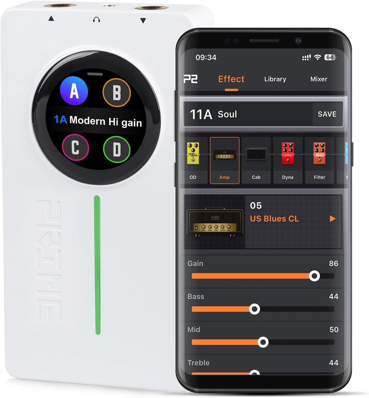 MOOER Prime P2 Intelligent Guitar Multi Effects Pedal Headphone Amp Pedal with F4 Wireless Footswitch Controller, App Editor, Clouds Share