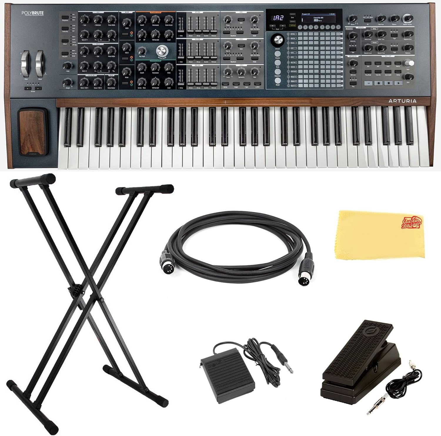 Arturia PolyBrute Morphing Analog Synthesizer Bundle with Adjustable Stand, MIDI Cable, Sustain Pedal, Expression Pedal, and Austin Bazaar Polishing Cloth