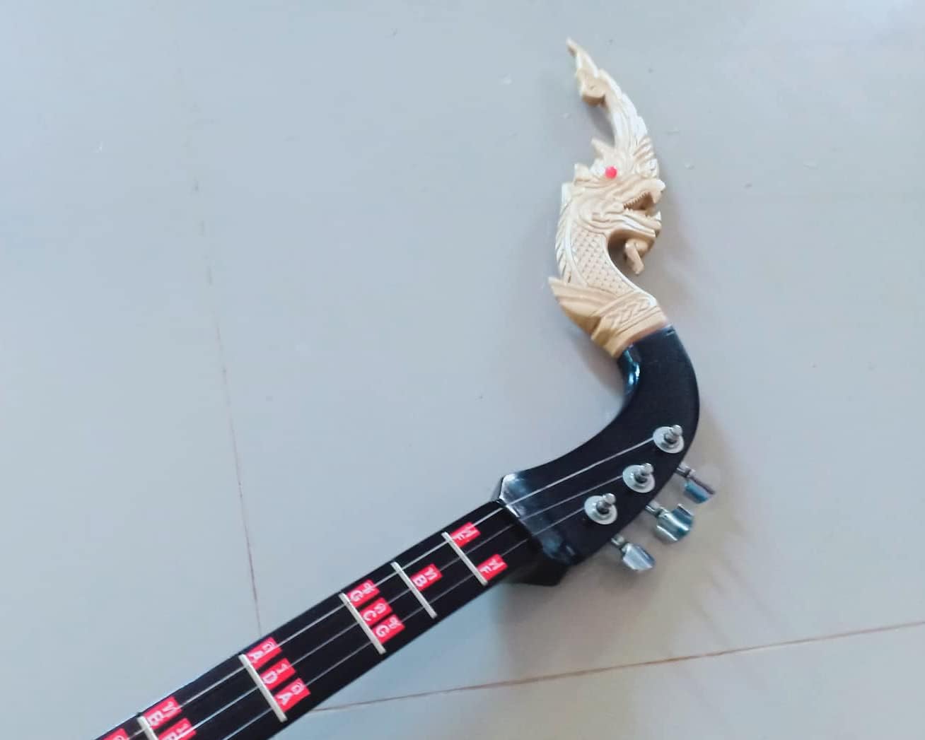 Isarn Black Electric Phin 3 Strings, Thailand Lao Guitar Musical Instrument, Traditional Thai Musical Pin117