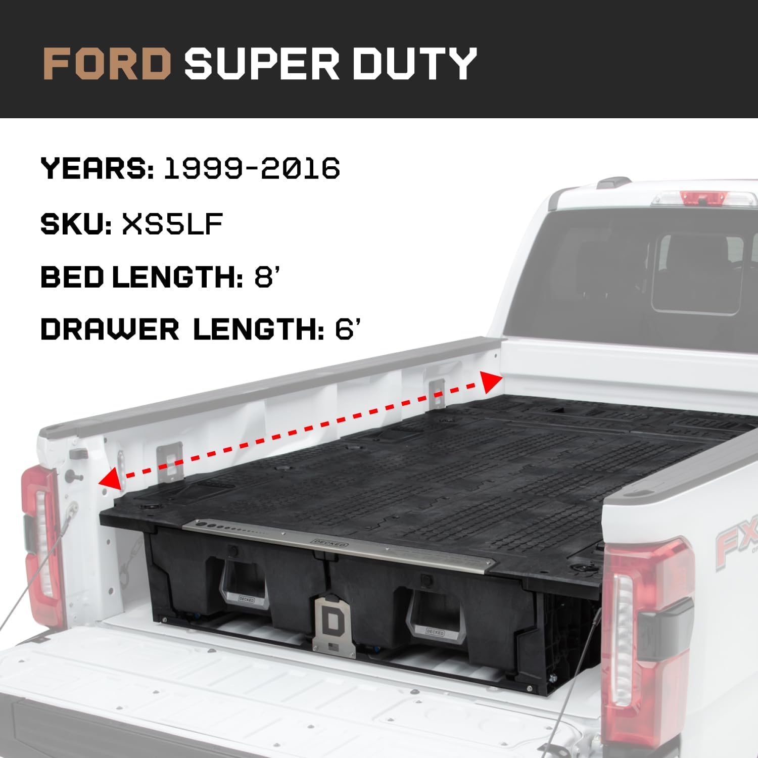 DECKED Truck Bed Storage System Includes System Accessories, Compatible with Ford Super Duty (1999-2016) 8'