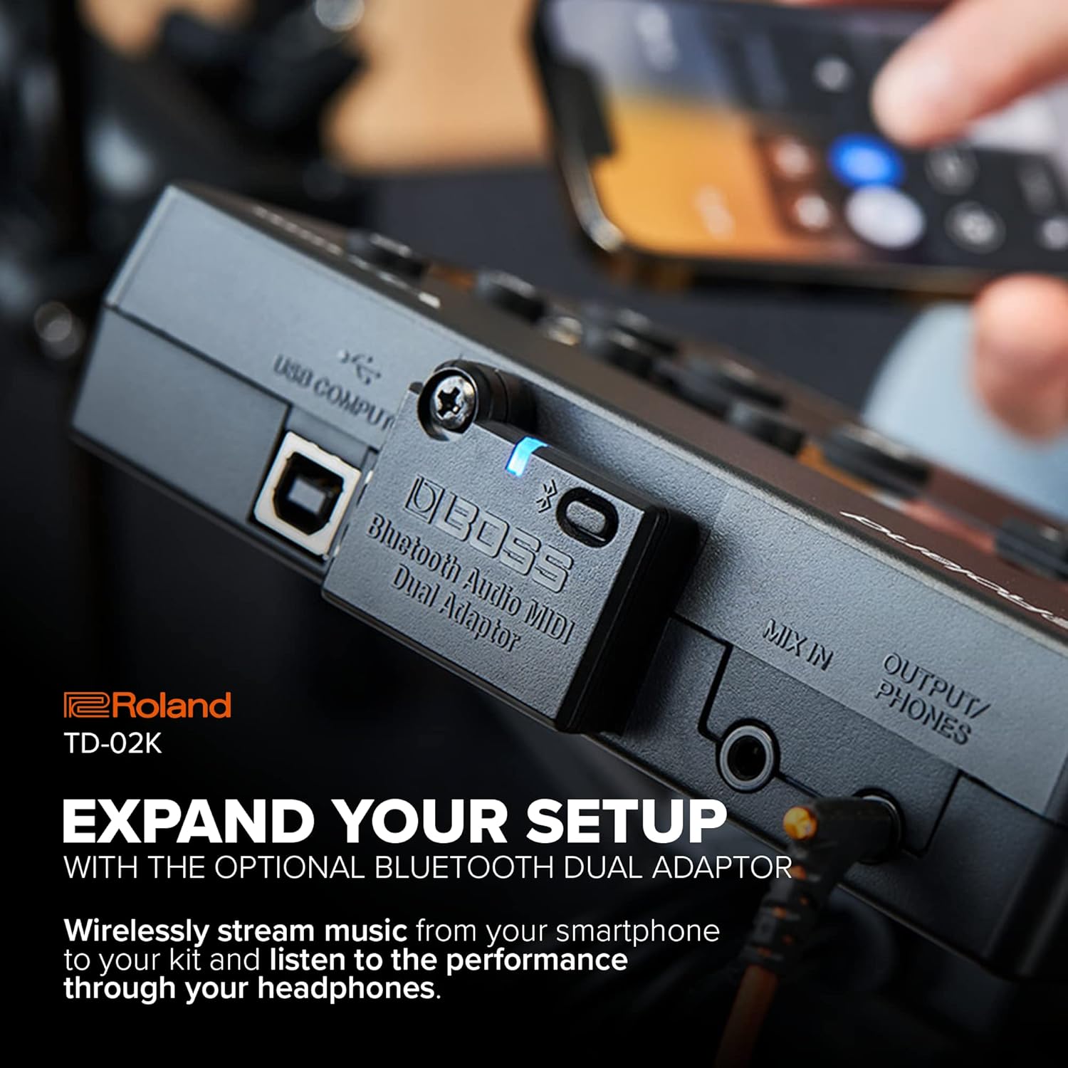 Roland TD-02K V-Drums | Entry-Level Compact Electronic Drum Kit with Expressive Playability, Noise-Reducing Features, Height-Adjustable Stand & Optional Bluetooth Expansion | Onboard Coach Function