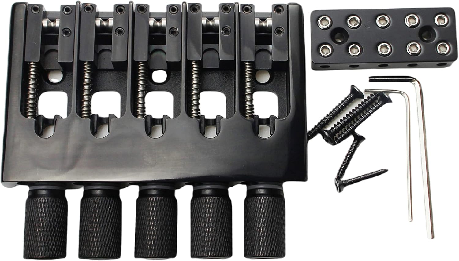 Guyker 5 String Headless Bass Bridge with String Lock, Fixed Hardtail Saddle for Headless Guitar, WB005, Black