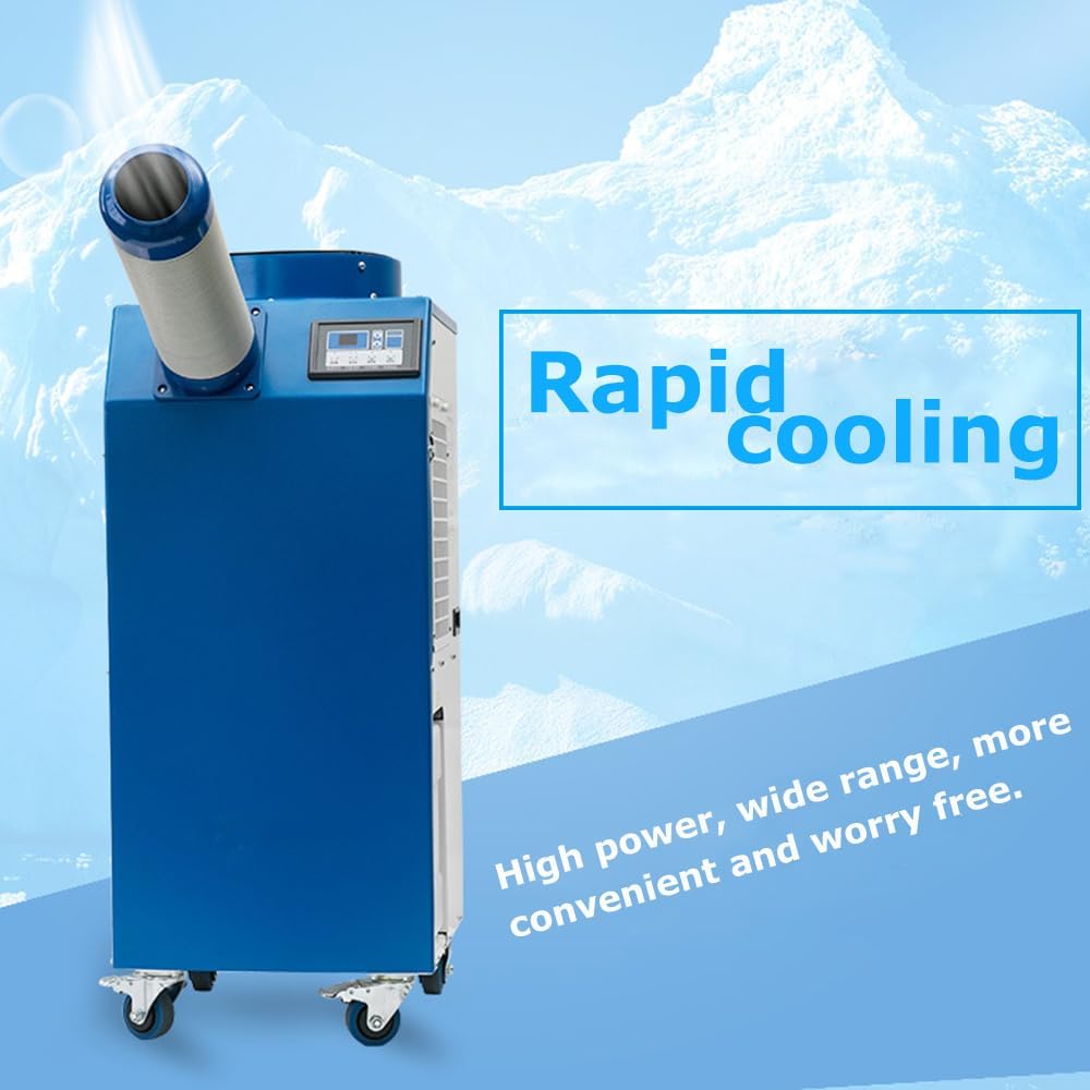 Industrial Portable Air Conditioner with Wheels 14L Large Tank Commercial Spot Cooler Adjustable Air Outlet Ideal for Hospitals Workshops Outdoor Events 110V 1.4KW