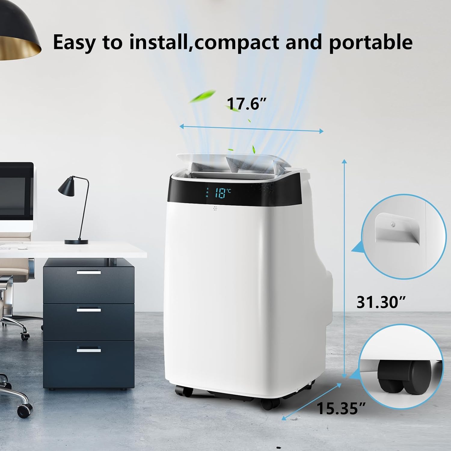 Portable Air Conditioner,10000 BTU Cooling Power, Up to 450 Sq. Ft Coverage,3-in-1 Functions with Digital Display, Remote Control, Ideal for Home or Office, White