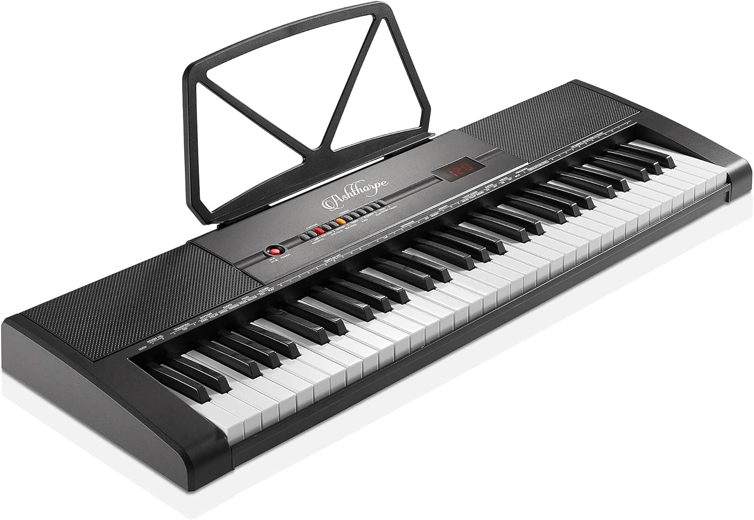 Ashthorpe 61-Key Digital Keyboard Piano with Stand and Bench, Portable Electronic Piano Keyboard Kit with Headphones, Microphone, Keynote Stickers