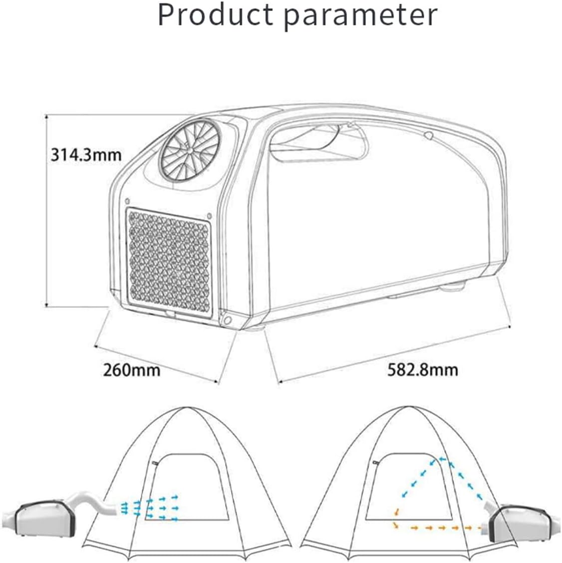 Portable Air Conditioner, 24V Outdoor Air Conditioner, Mobile Tent Air Cooler, 16℃-30℃, 3 Wind Speed Low Power Consumption for Truck Camper Tent Travel/Rv Life,