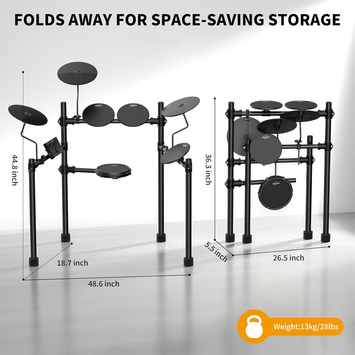AiJoy Electric Drum Set for Beginners with 210 Sounds, 4 Quiet Drum Pads, 10'' Cymbals, Electronic Drum Kit with Headphones, 2 Pedals, Throne, Sticks, Gifts for Kids Adults (ADD15)