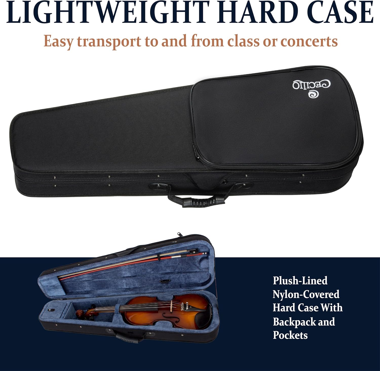 Cecilio 4/4 Full Size Acoustic & Electric Violin for Beginners & Professionals, Hand-Carved Solid Spruce Top, Ebony Fine Tuners, Full Set with Case, Bow, Rosin & AUX Cable (Metallic Black)