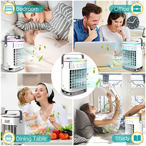 ele ELEOPTION Portable Air Conditioners with 4 Speeds 7 Colors, Mini Ac Unit for Bedroom Air Cooler for Room Car Ac for Outdoor Camping Small Desktop Cooling Fan USB Powered