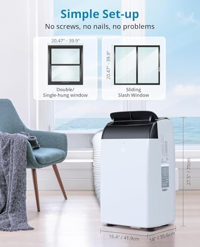12000 BTU Portable Air Conditioner with Dehumidifier & Fan, 3-In-1 AC Units Cools Up to 550 Sq. Ft., Standing Ac Unit with Remote Control for Rom, Auto Swing, Sleep Mode, Black Top Cover