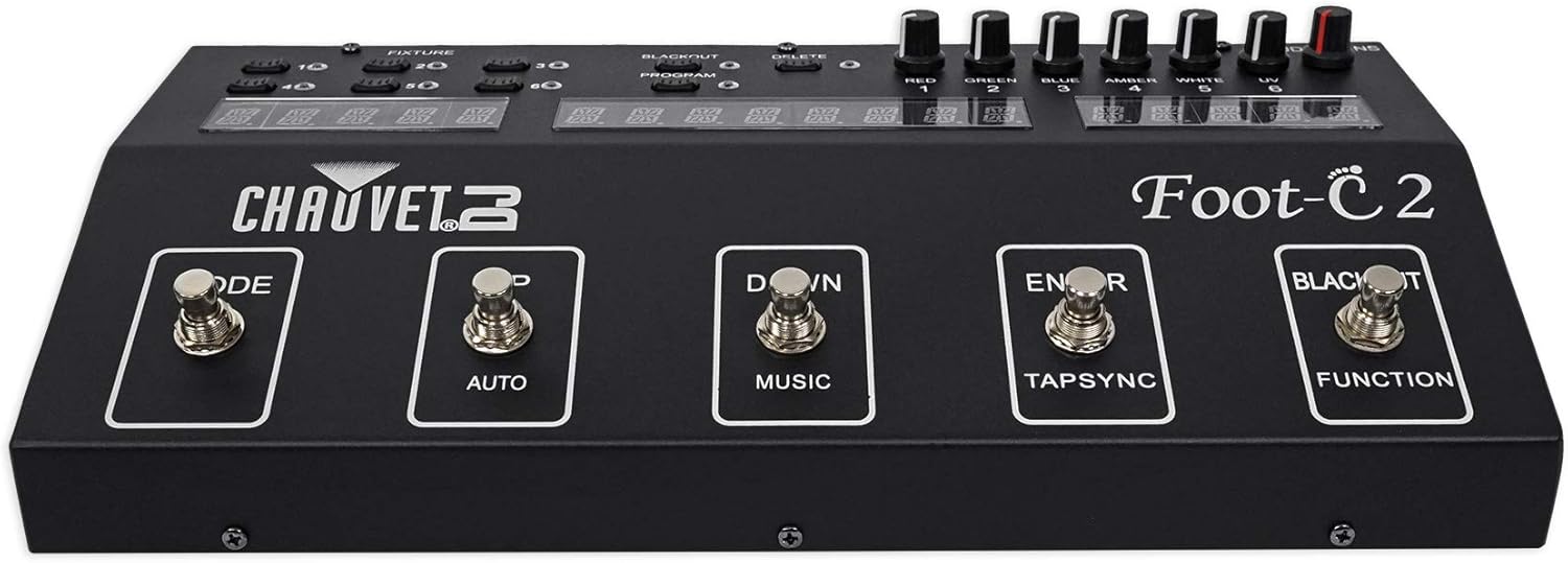 Chauvet DJ Foot C-2 36-Channel DMX Foot Controller w/MIDI Input+LCD Display Bundle with RockvilIe DJ1500 DJ Headphones w/Detachable Coil Cable, Case+Extra Ear Pad