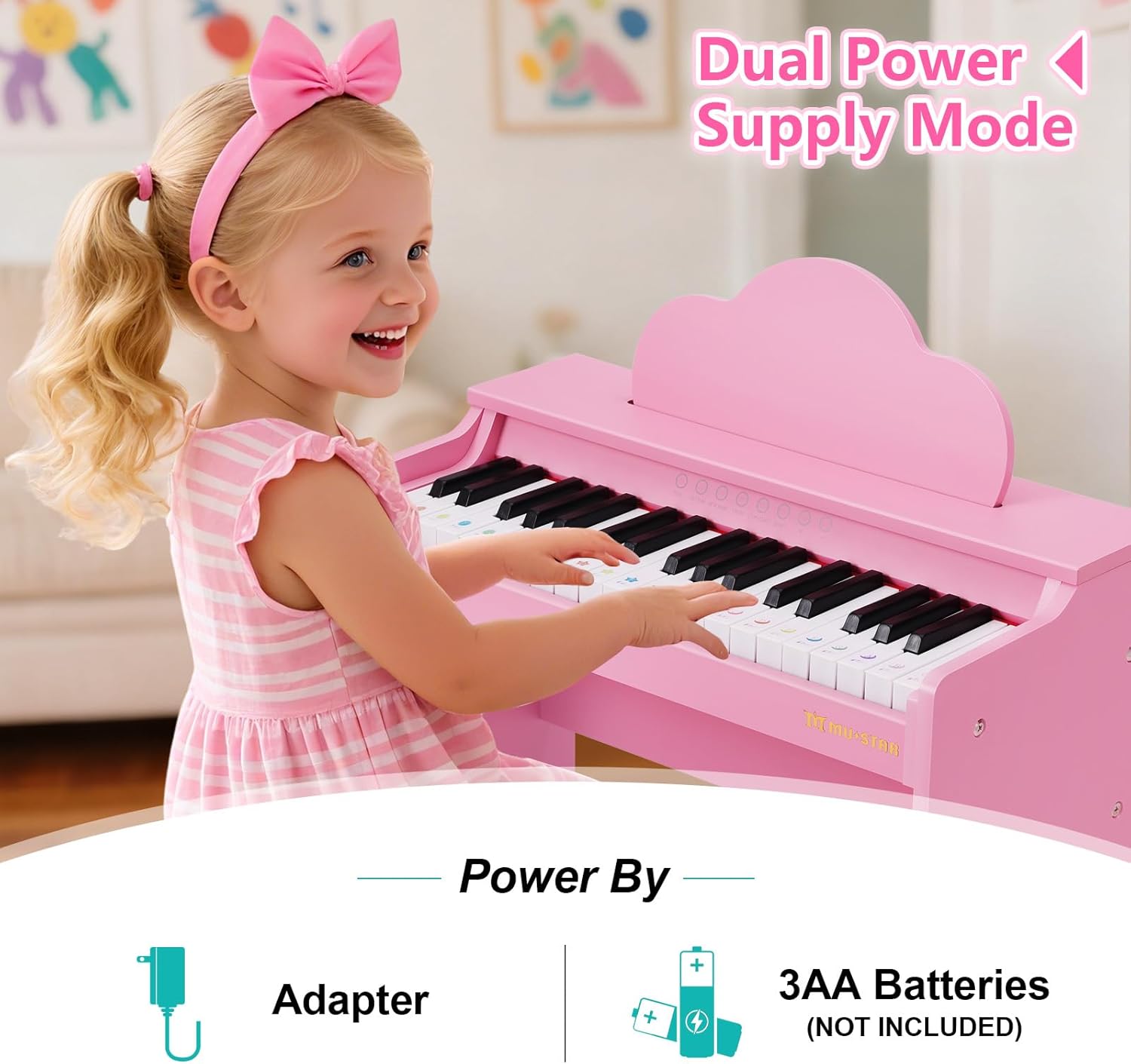 37 Keys Kids Keyboard Piano, Kids Piano Wooden Toy With Stool, DIY Stickers, Song Book, Cover, Education Musical Instruments for Girls&Boys Ages 3+