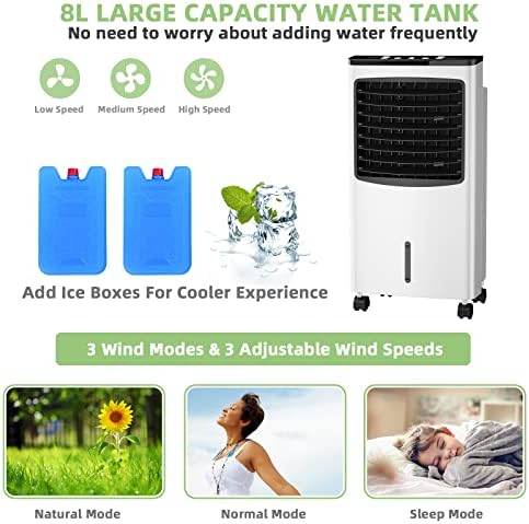 PETSITE Evaporative Air Cooler, Portable Cooling Fan with Remote Control, Ice Packs, Humidifying, 3 Speeds, 7.5H Timer, Personal Swamp Cooler for Room Home Office