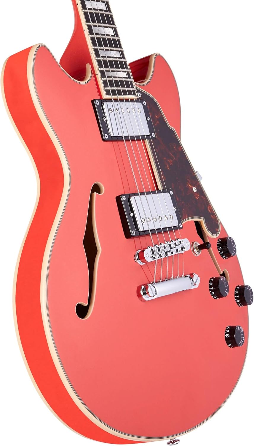 D'Angelico 6 String Semi-Hollow-Body Electric Guitar, Right, Fiesta Red (DAPMINIDCFRCSCB)