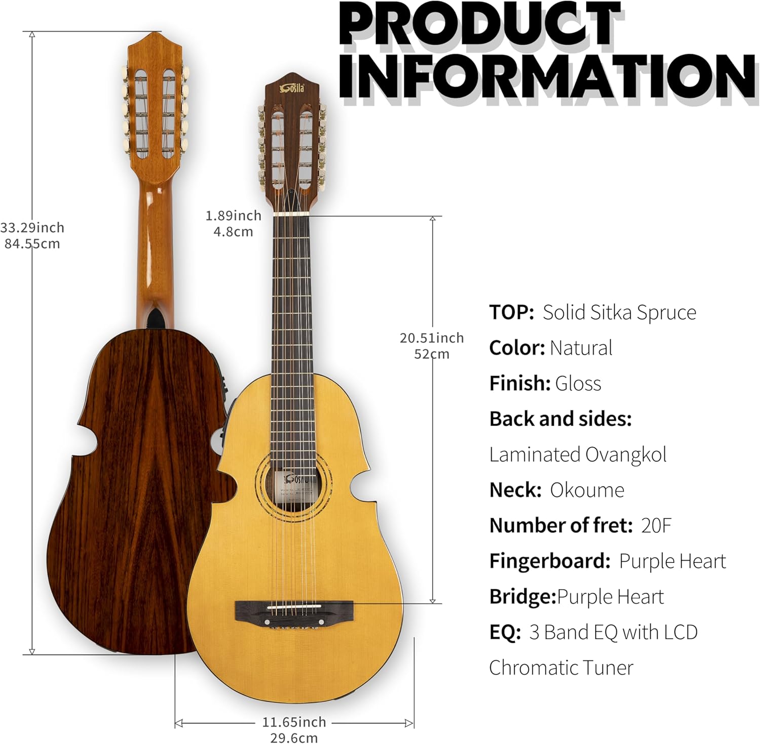 10 String Electric Acoustic Puerto Rican Cuatro Guitar Solid spruce top Ovankol back & sides rosewood fingerboard &bridge