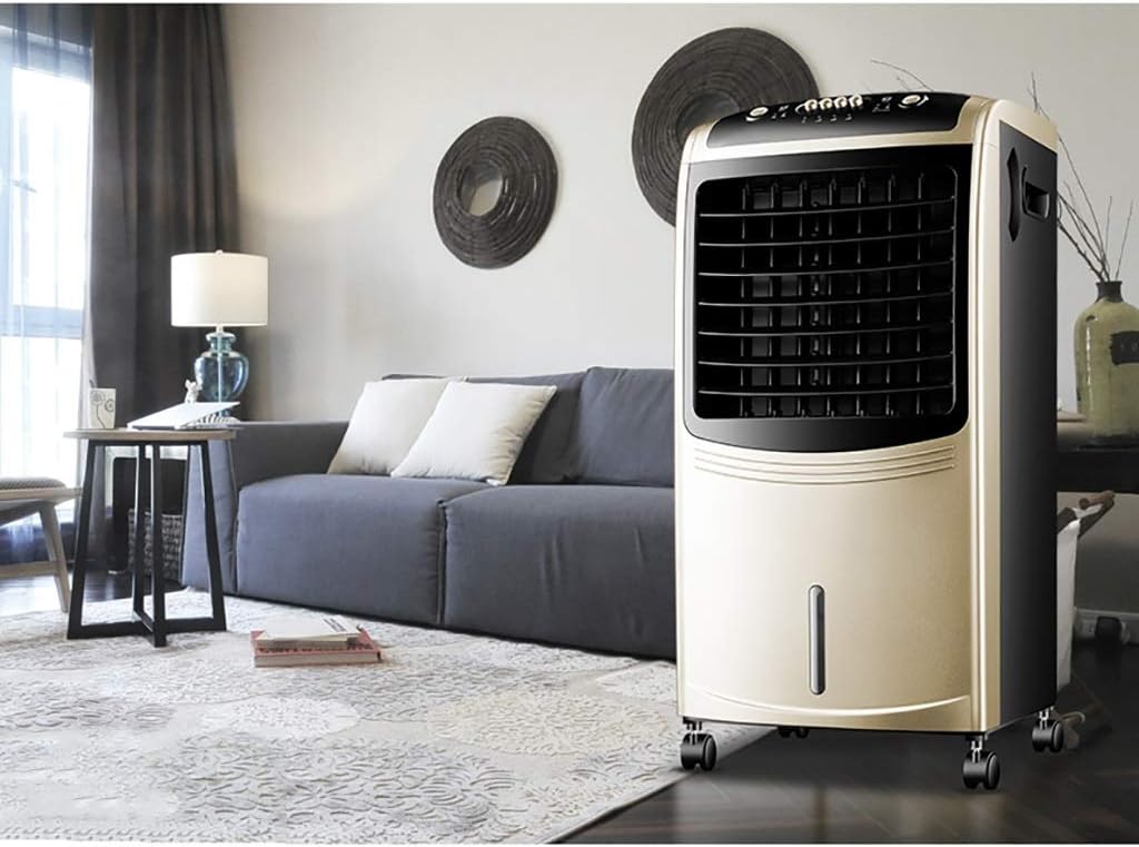 Portable Air Conditioner Fan COLD AIR FAN Standing Water- Cooled Space Air Coolers Evaporative 3 Speed Control Tower Fan Personal Floor Living Room Gold+Black
