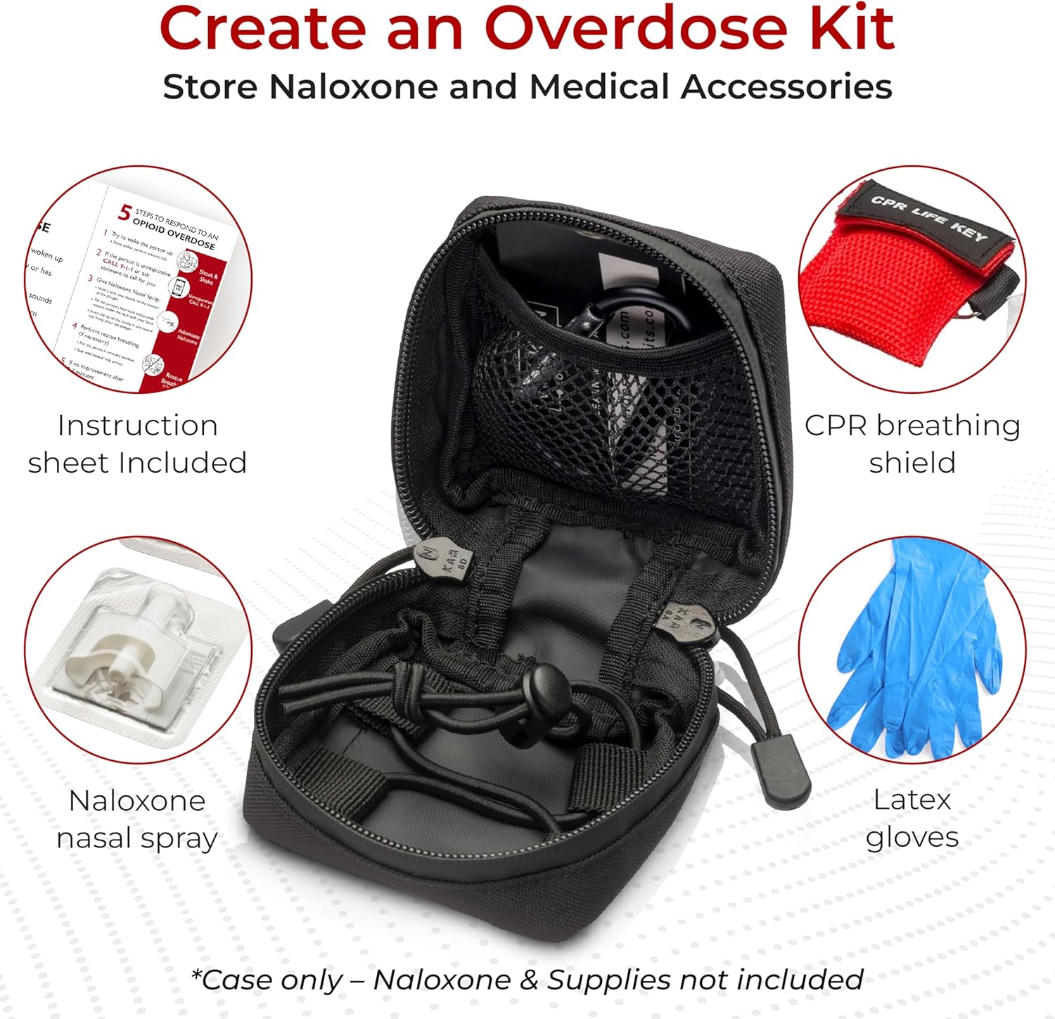 100 Pack Naloxone Belt Pouch for Overdose Kits with MOLLE Straps | Attaches to Duty Vests, Backpacks & Belts | Compact Design Holds Two Naloxone Nasal Spray Doses & Accessories | Naloxone Not Included
