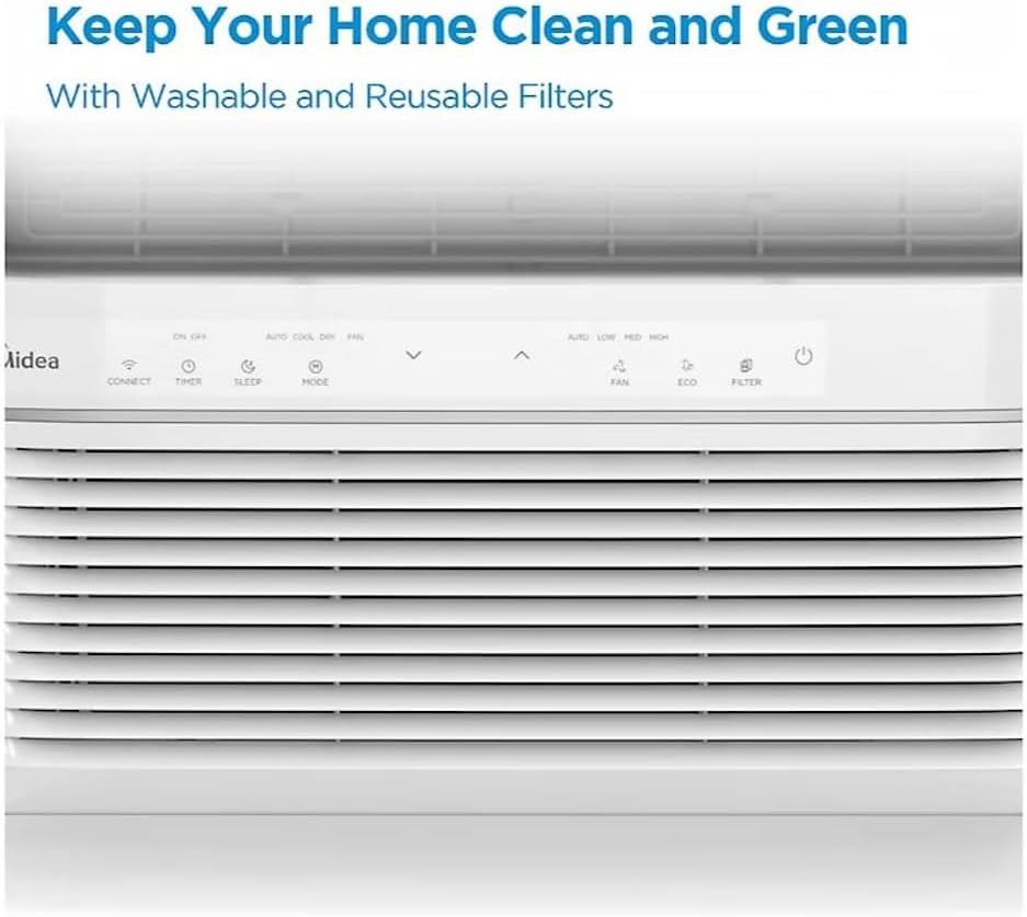 Midea Smart 8,000 BTU 350 sq. ft. Window Air Conditioner, 3-in1 Comfort: get cooling, dehumidification, & fan modes, Intelligent Features: sleep mode and 24 hours - MAW08S1JWT-B