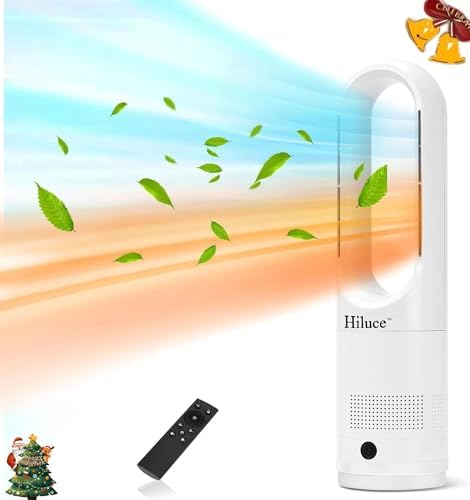 Hiluce All Season Bladeless Fan, 1400W Space Heater & 40W Tower Fan Combo with Remote,25dB Quiet Heater Fan Combo for Indoor Use,Tip Over and Overheat Protection 80°Oscillation,8Levels, 9H Timer,22