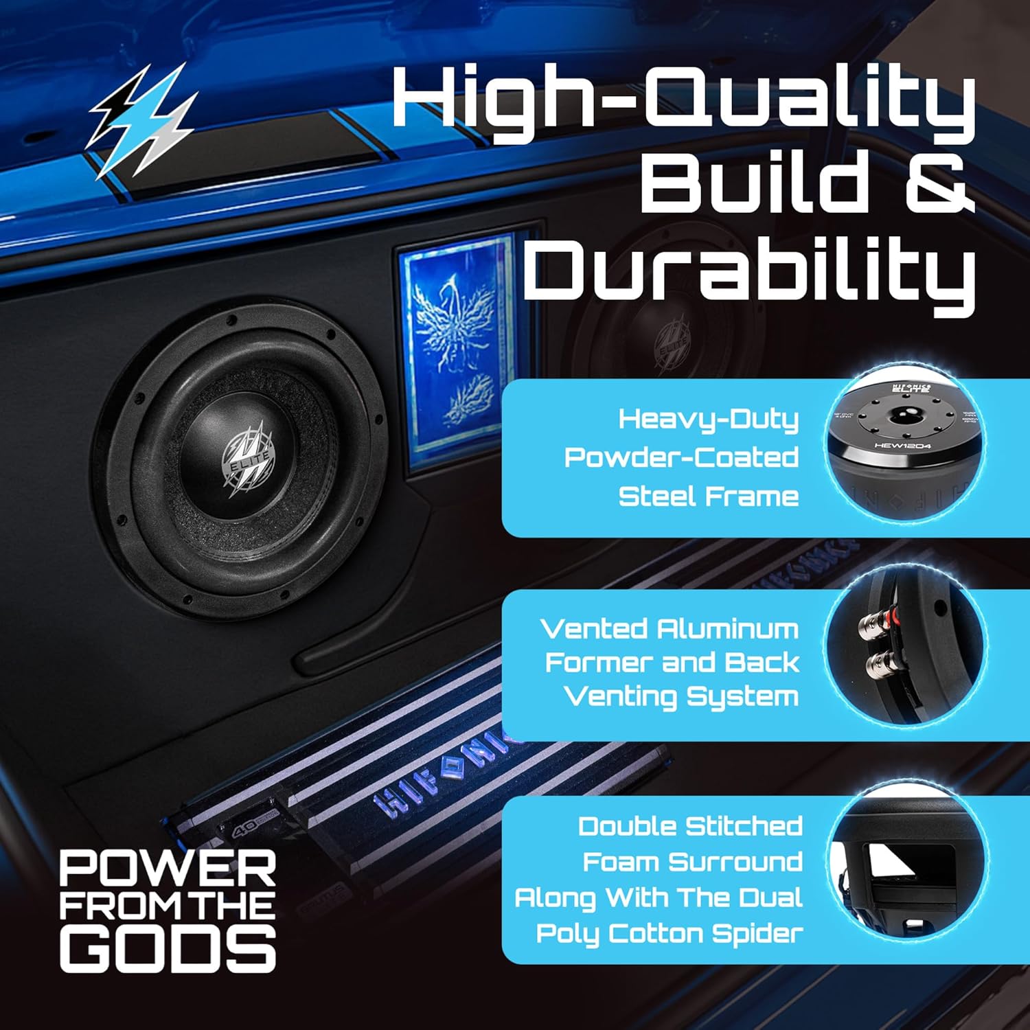 Hifonics Elite 4 Pack 12 Inch Car Mount Subwoofer with Dual 4 Ohm Voice Coil Speaker 1600 Watt Peak Power Mobile Amplifier System, Black