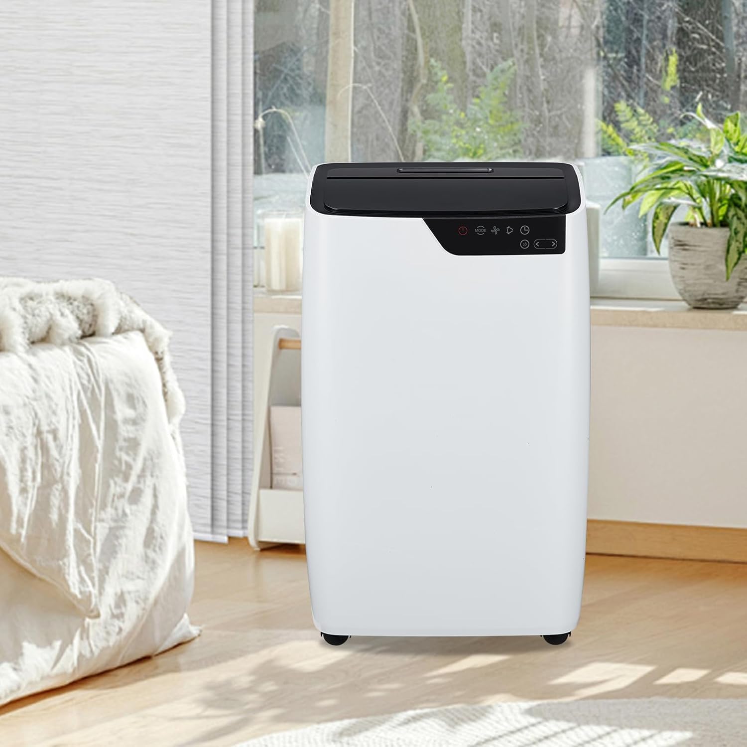 12,000 BTU Portable Air Conditioner with Remote Control, 3-in-1 Cooling, Dehumidifier & Fan, Cools up to 550 Sq. Ft, Low Noise Sleep Mode, 24-Hour Timer, Self-Evaporating with Rolling Wheels