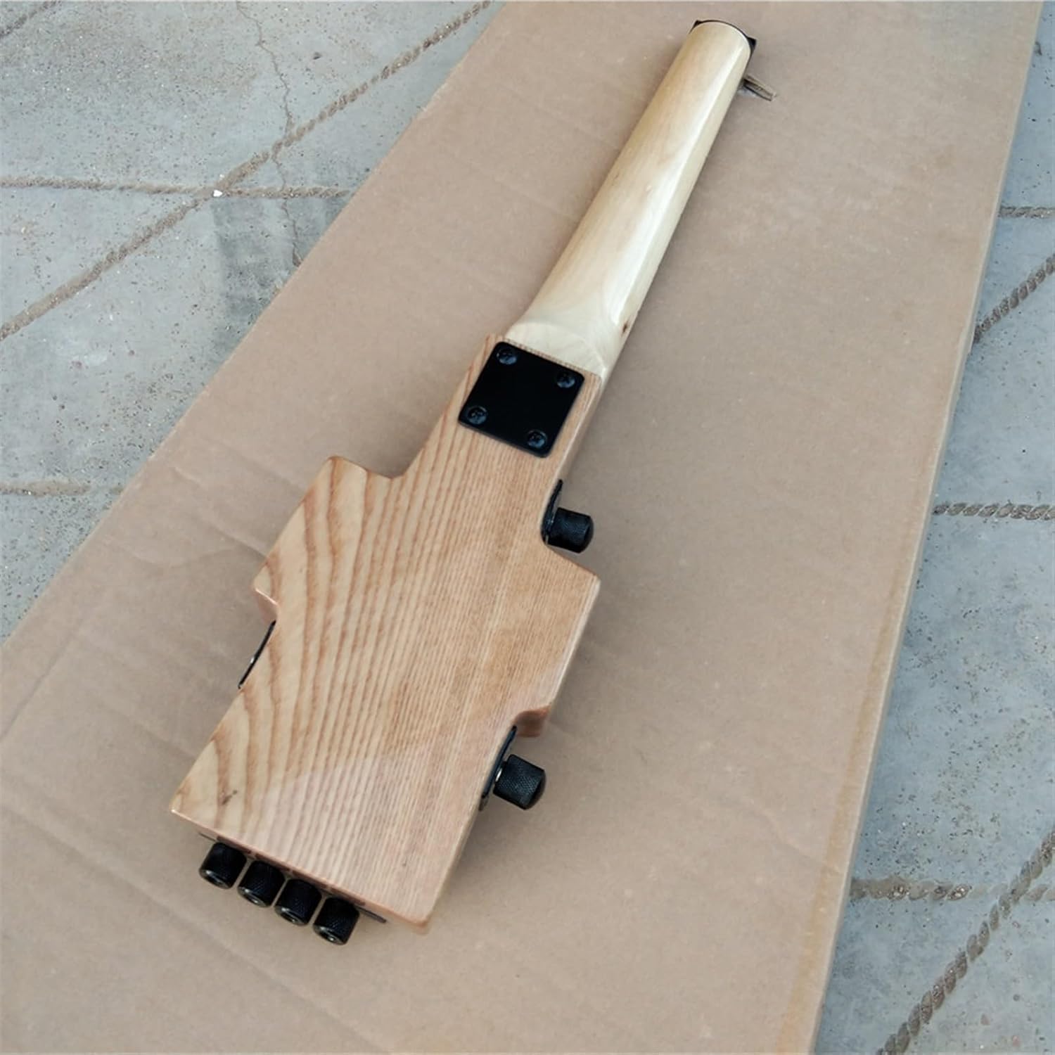 VENEKA Headless Electric Guitar 30 Inches Mini 4 Strings Headless Electric Bass Guitar Ash Body Maple Fingerboard with Black Hardware