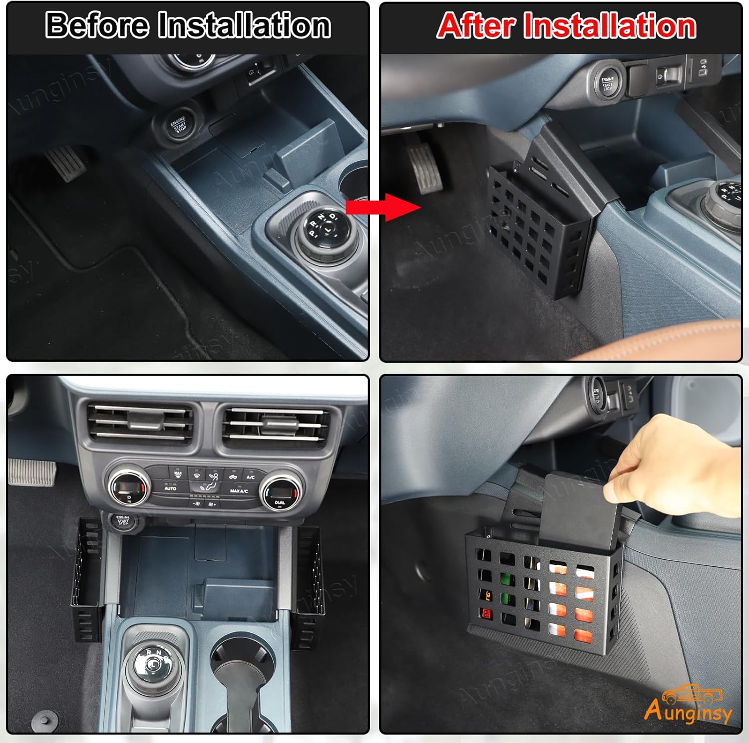 Aunginsy Car Center Console Side Gear Shift Storage Box Basket Compatible with Ford Maverick 2022-2025 Car Center Console Organizer Tray Side Gear Shift Armrest Storage Box Basket Interior Accessories