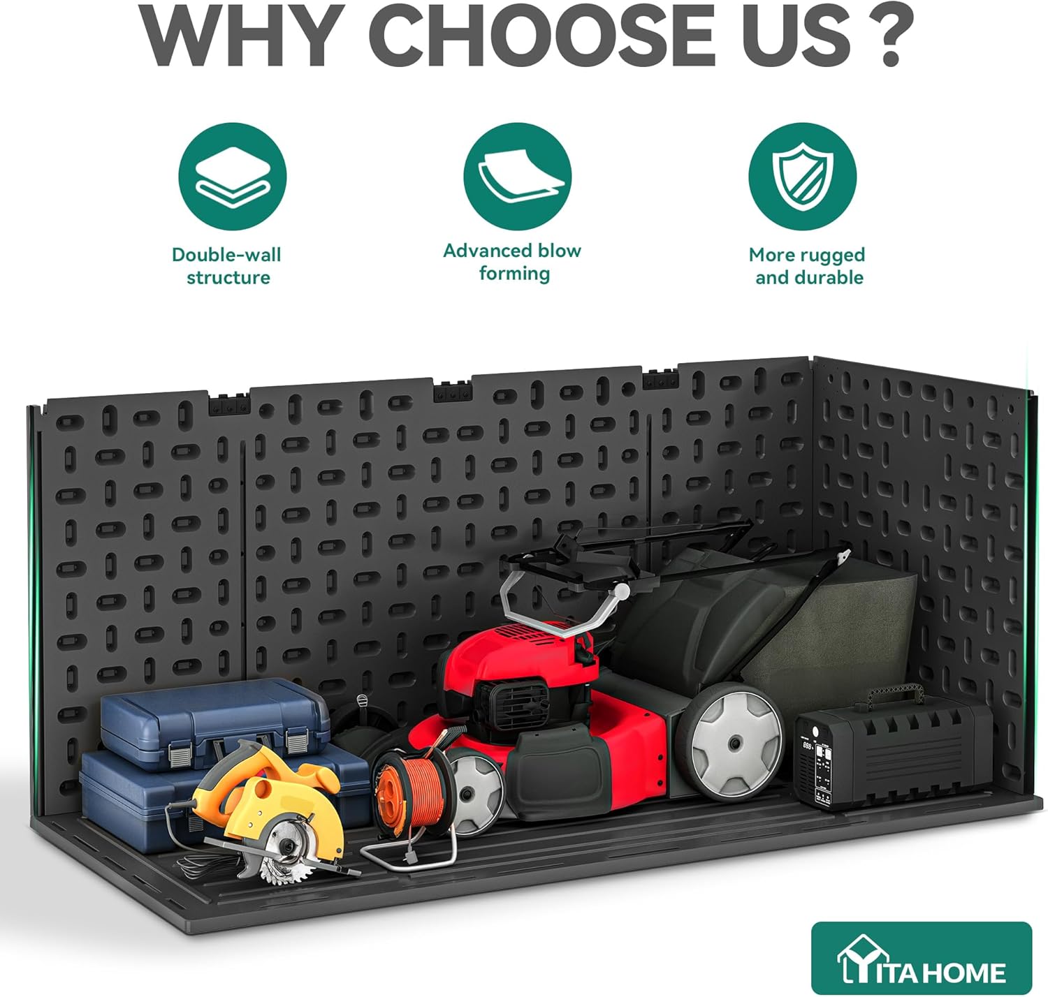 YITAHOME 260 Gallon Double-Wall Deck Box with Divider & Side Handles, Outdoor Large Storage for Patio Furniture Cushions, Garden Pool Accessories, Water Resistant & Lockable