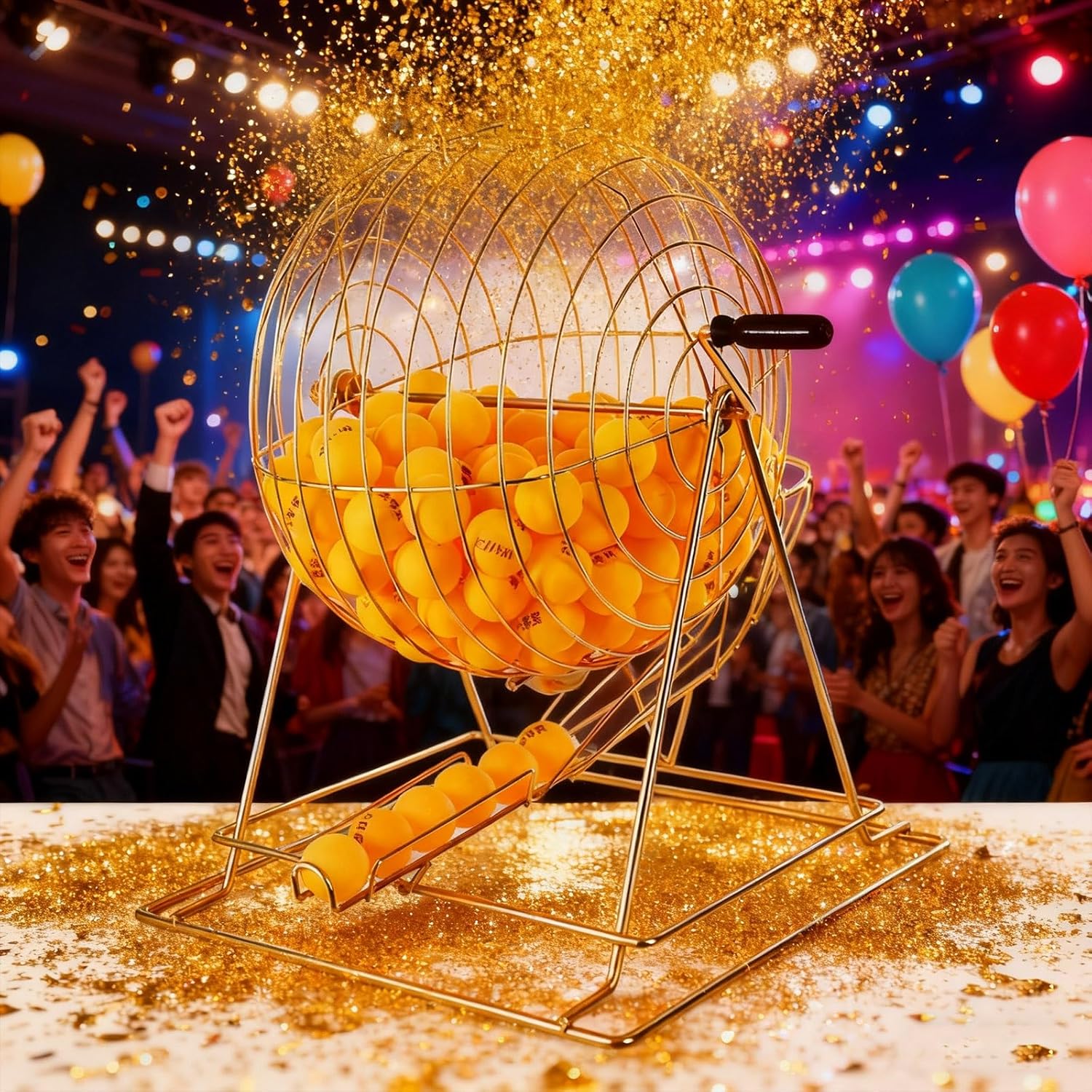 OVARIA Manual Lottery Drawing Machine, Lottery Machine Bingo Cage, Metal Raffle Drum Spin Selector with 50/100 Number Balls(100 Yellow Balls)