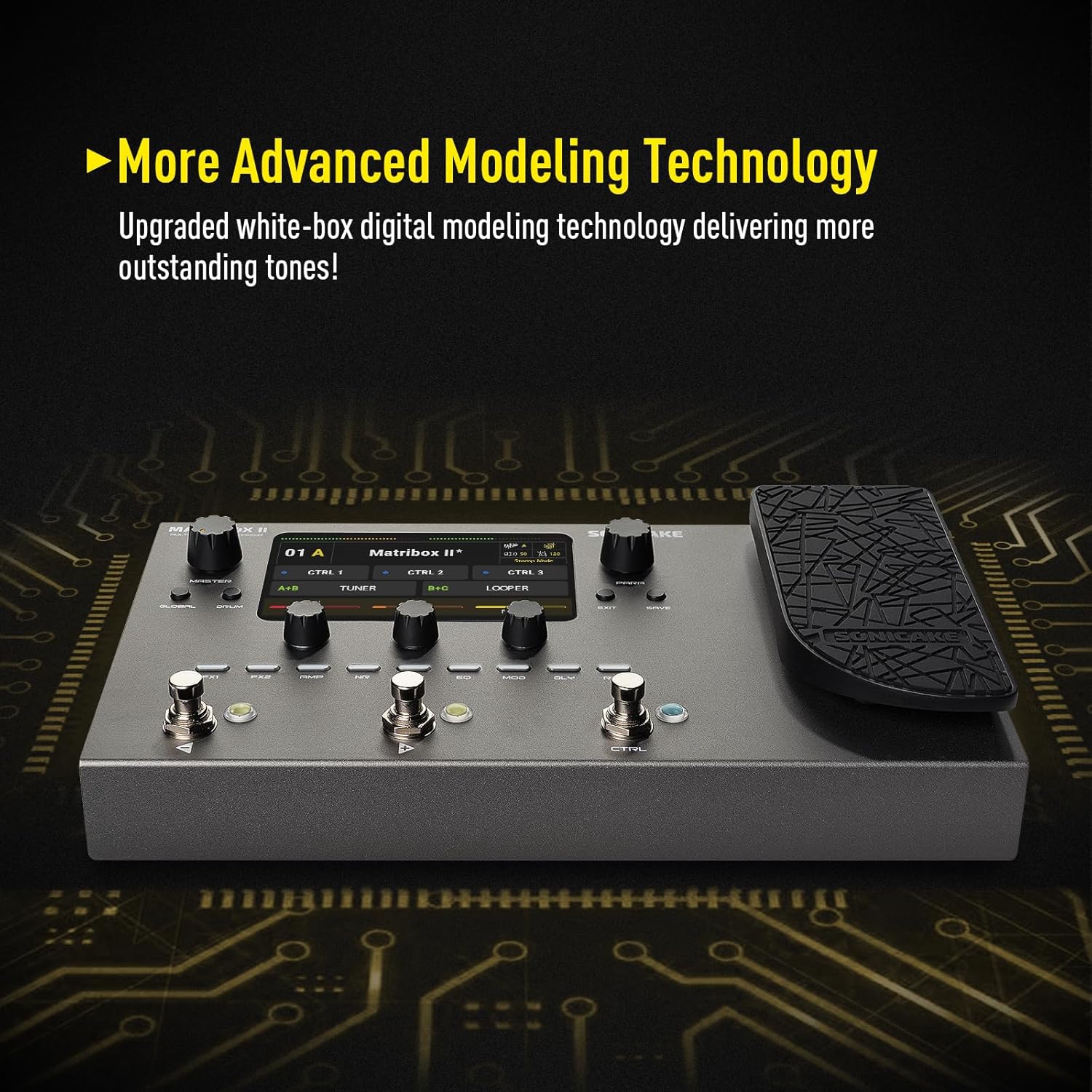 SONICAKE Matribox II - Multi Effects Processor with Expression Pedal, 200+ Built-in Guitar/Bass/Acoustic Effects, Amp Modeling, IR Cabinets Simulation, FX Loop, MIDI Stereo OTG USB Audio Interface