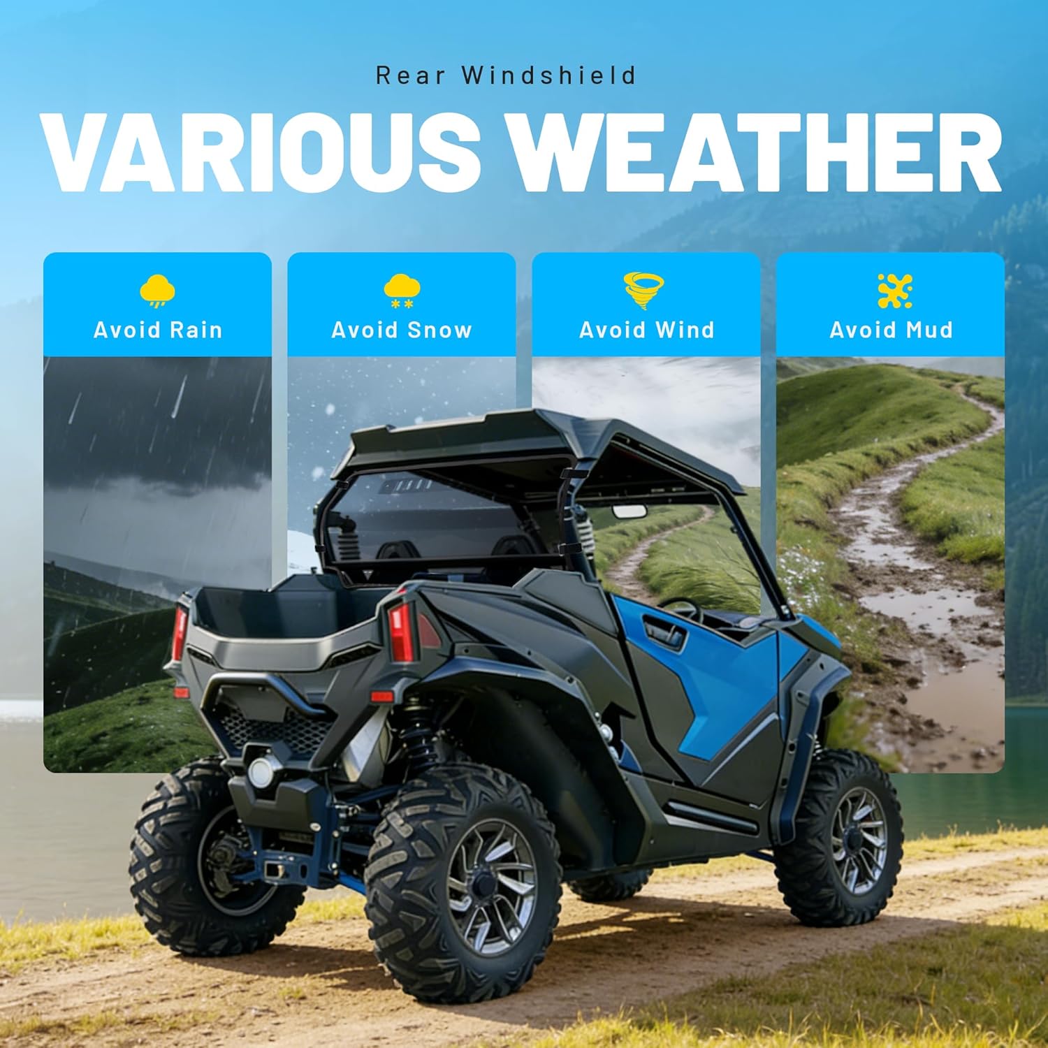 Tinted Rear Windshield W/ Vent Holes Compatible with 2023–2025 CFMOTO ZForce 950 Sport / Sport 4 / Trail & 800 Trail, Plastic PC + Rubber Rear Window UTV Accessories for All-Weather Use