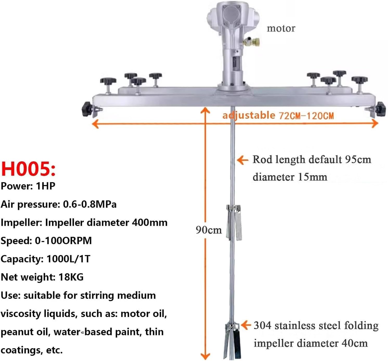 Pneumatic Agitator Clamp Mount Tank Barrel Drum Mixer,Air Agitator,Paint Stirring Machine Mixing Capacity 1000L,Cement Mixer Mortar Plaster Paint Fodder Stirring Tool(H005)
