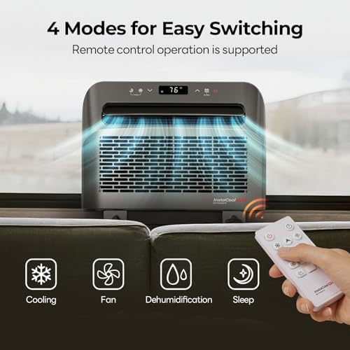 FOGATTI RV Window Air Conditioner, 6500 BTU Cools up to 120Sq.ft, 4-in-1 U Shaped AC Unit with Remote Control, Suitable For RV and House-workshop, included Window Installation Kits (Silver Grey)