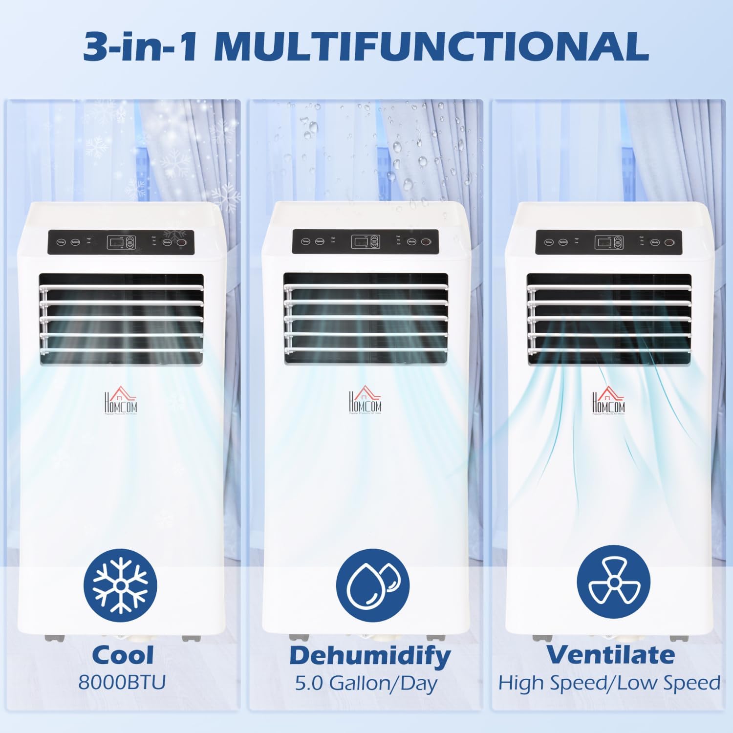 8000 BTU Mobile Portable Air Conditioner for Cooling, Dehumidifying, and Ventilating - Ideal for Bedrooms, Living Rooms & Offices